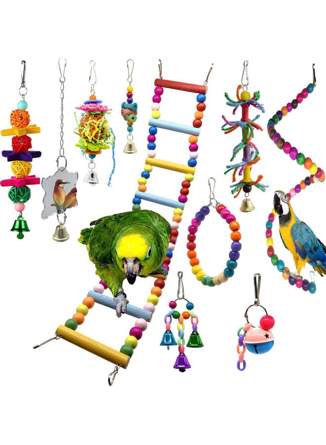 10-Piece Bird Swing Chewing Toy Set With Hammock Bell Multicolour 27 x 24cm - Image 2