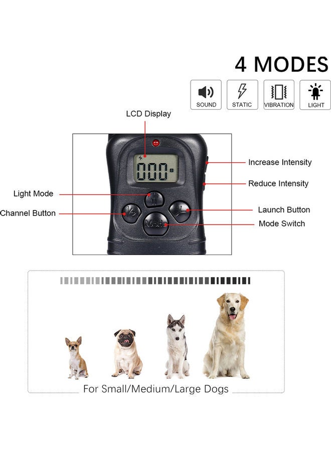 Dog Training Collar With Remote Dog Shock Collar Sound Vibration Shock Light 984Ft Remote Range 1-100 Shock Levels Dog Training Set Black 16.5 x 4.5cm