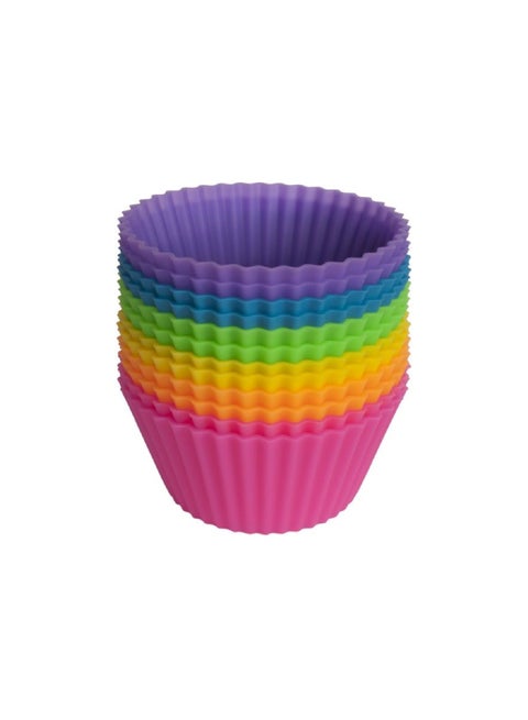 12-Piece Cupcake Liners Silicone Baking Mold Set Multicolor 21.8cm