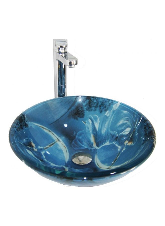 SGC Sikorite Glass Wash Basin Without Mixer Blue 