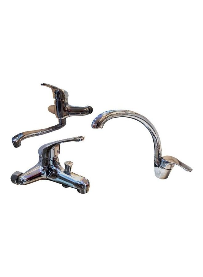 3-Piece Italian Model Copper Shower Mixer With Kitchen Mixer And Bath Mixer Set Silver 30x4x60cm