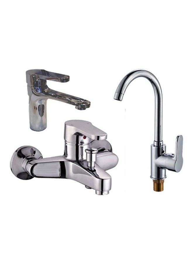 3-Piece Italian Model Copper Shower Mixer With Kitchen Mixer And Bath Mixer Set Silver