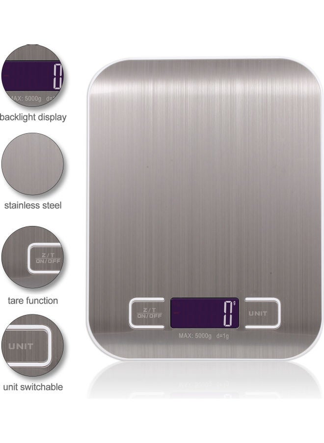 ميزان طعام رقمي للمطبخ بوزن 5 كجم فضي 21.00 x 3.00 x 16.50سم - Image 2