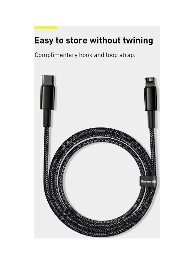 Baseus Type-C to Lightning Nylon Braided Fast Charging Data Cable For Apple iPhone 13/12/12 Pro/12 Pro Max/11 Pro/11 Pro Max/XSXS Max Supports Power Delivery 20W 1m Black - Image 2