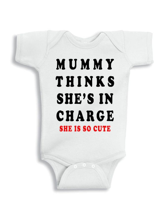Twinkle Hands Mommy Thinks She's In Charge Printed Onesie White/Black/Red  - Image 1