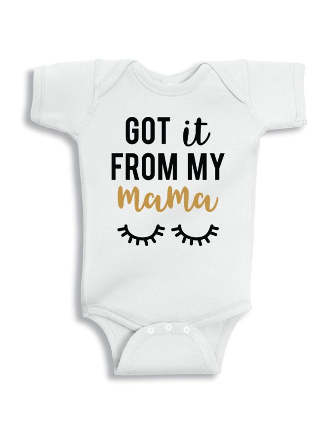 Twinkle Hands Got It From My Mama Printed Onesie White/Black/Brown - Image 1