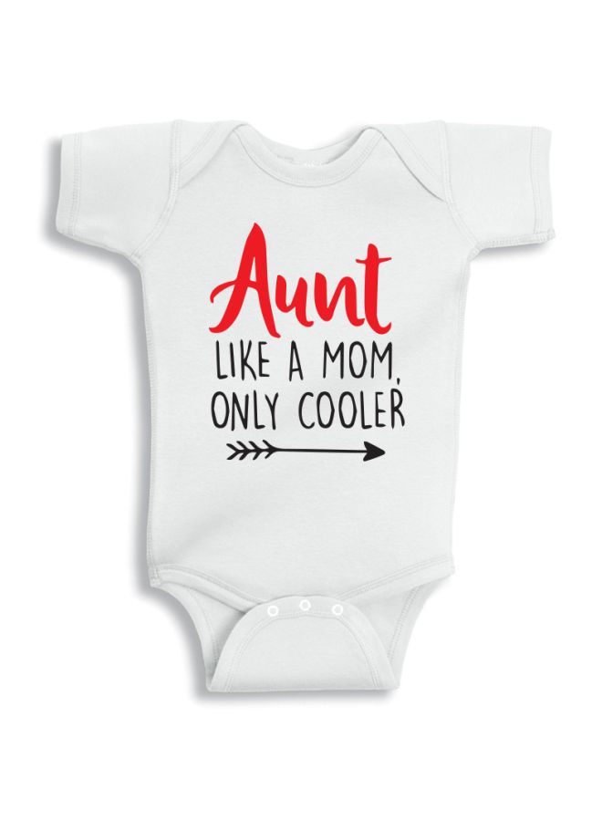 Twinkle Hands Aunt Like A Mom Only Cooler Quote Printed Onesie White/Red/Black - Image 1
