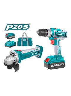 TOTAL 2-Piece Combo Cordless Drill Driver And Angle Grinder Set 20V Light Green/Grey/Black 5.5kg 