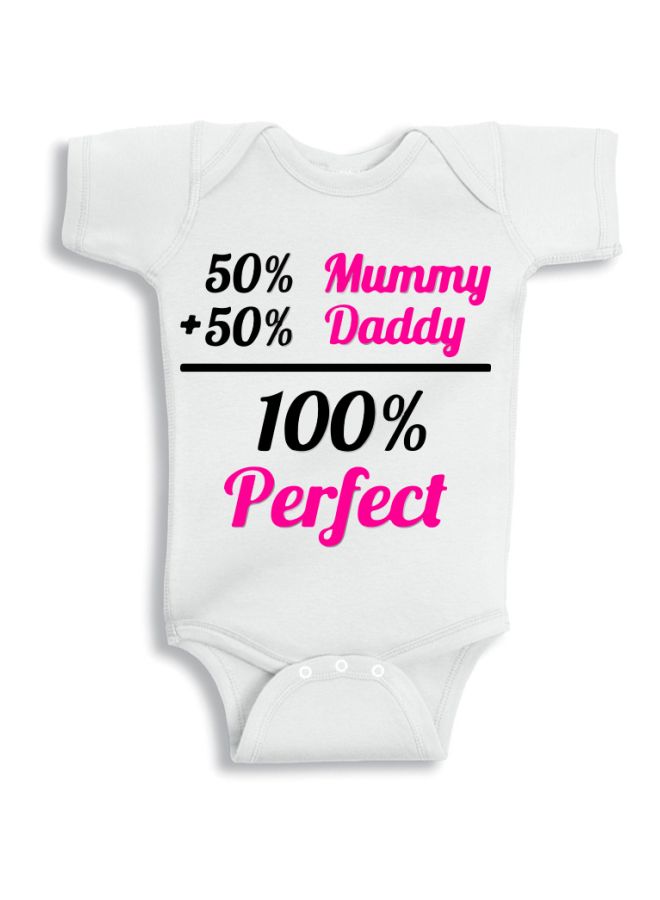 Twinkle Hands - 50% Mummy Plus 50% Daddy - 100% Perfect Printed Onesie White/Pink/Black - Image 1