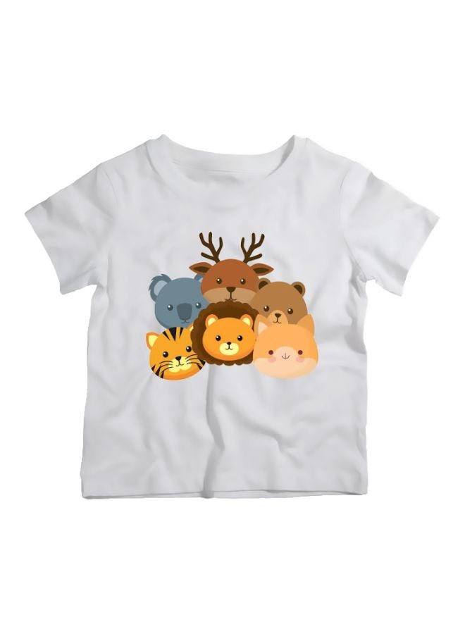 Twinkle Hands Cute Animals Printed T-Shirt White/Brown/Yellow - Image 1