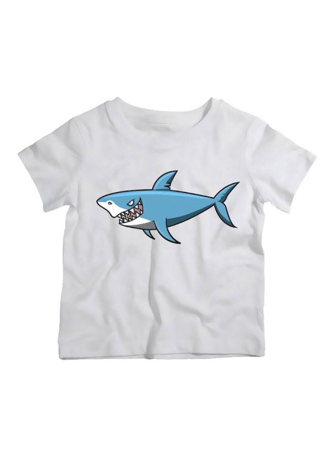 Twinkle Hands Shark Printed T-Shirt White/Blue - Image 1