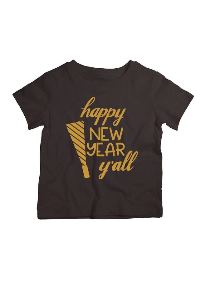 Twinkle Hands Happy New Year Printed T-Shirt Black/Yellow - Image 1