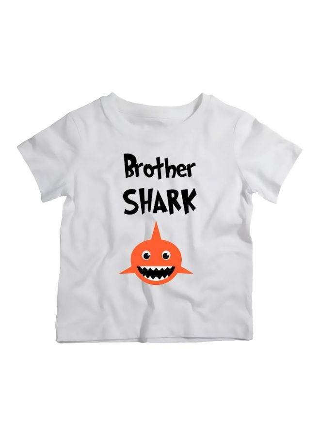 Twinkle Hands Brother Shark Printed T-Shirt White/Orange/Black - Image 1