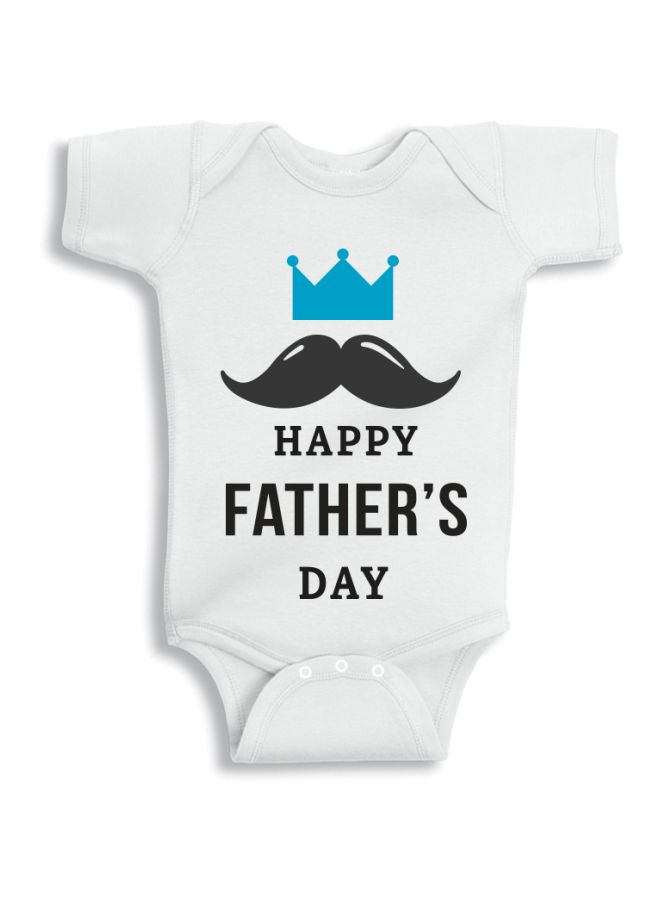 Twinkle Hands Happy Father's Day Printed Onesie White/Black/Blue  - Image 1