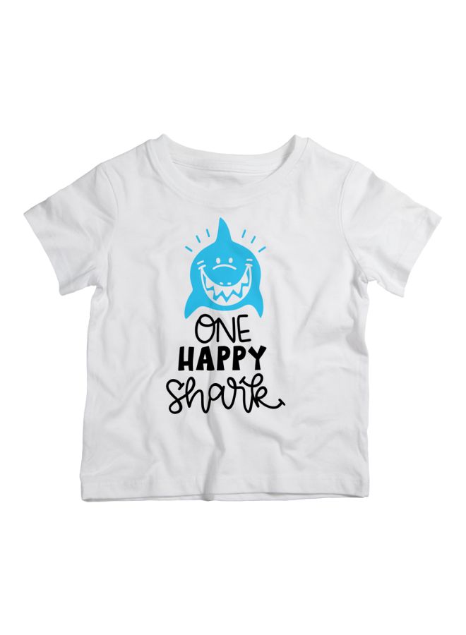 Twinkle Hands - One Happy Shark Printed T-Shirt White/Blue/Black - Image 1