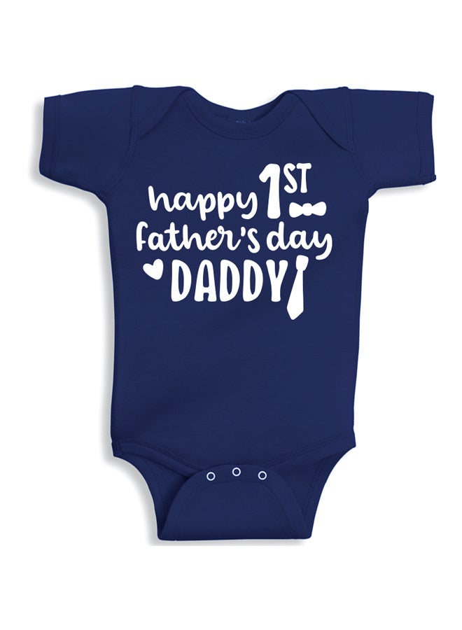 Twinkle Hands 1st Happy Father's Day Daddy Printed Onesie Navy/White - Image 1