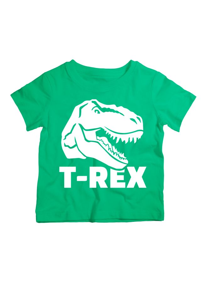 Twinkle Hands T-Rex Dinosaur Printed T-Shirt Green/White - Image 1
