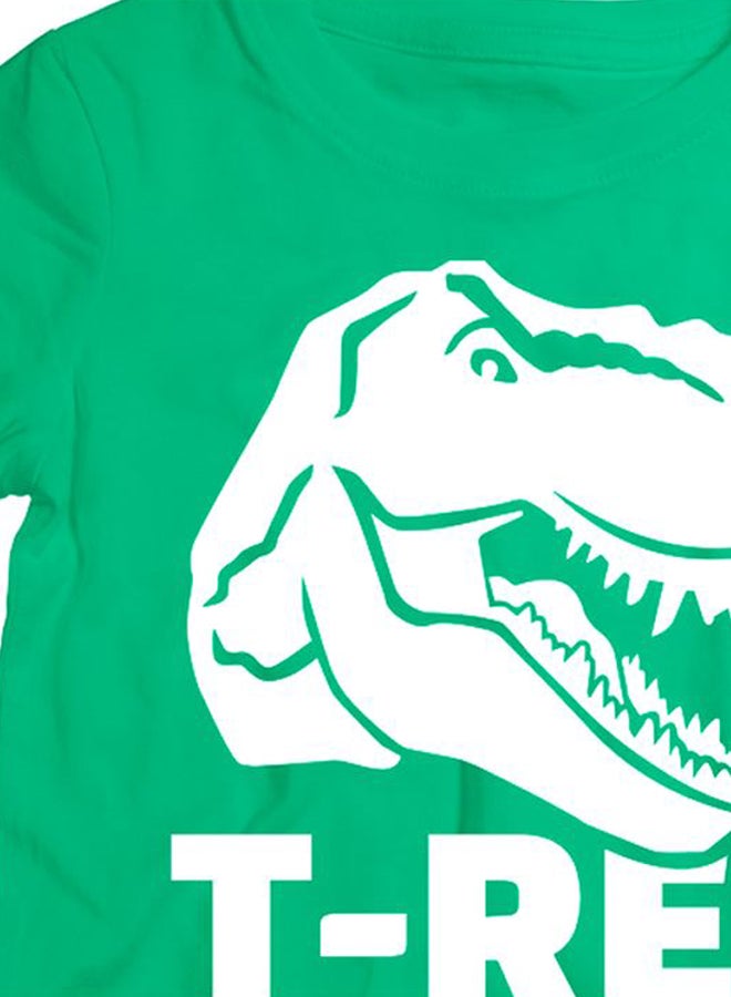 Twinkle Hands T-Rex Dinosaur Printed T-Shirt Green/White - Image 3