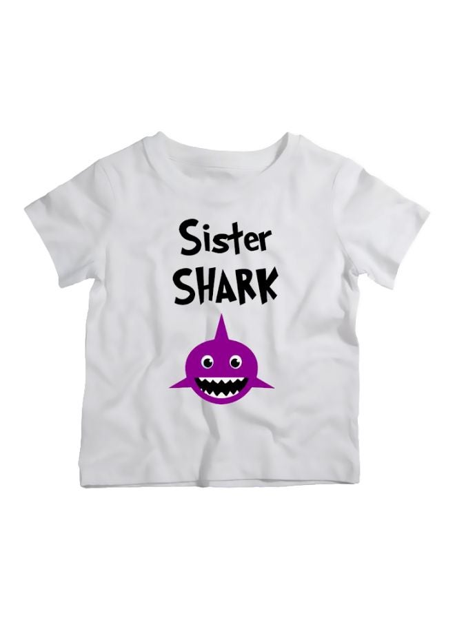 Twinkle Hands Sister Shark Printed T-Shirt White/Purple/Black - Image 1