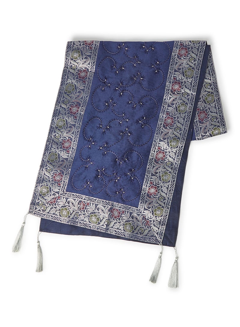 Ikras Decorative Fabric Runner Blue/Silver 40x180cm - Image 1