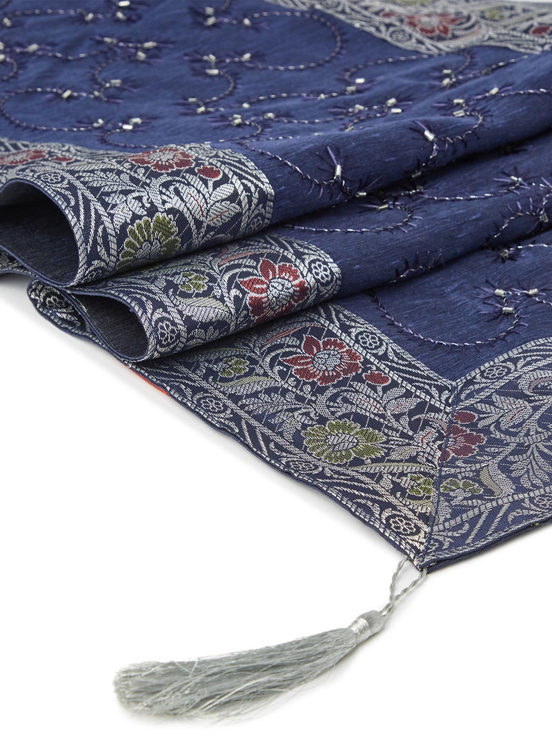 Ikras Decorative Fabric Runner Blue/Silver 40x180cm - Image 3