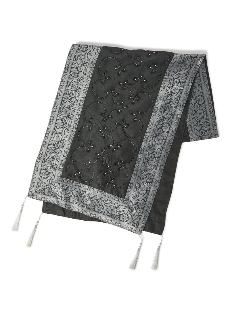 Ikras Decorative Fabric Runner Black/Silver 40x180cm - Image 1