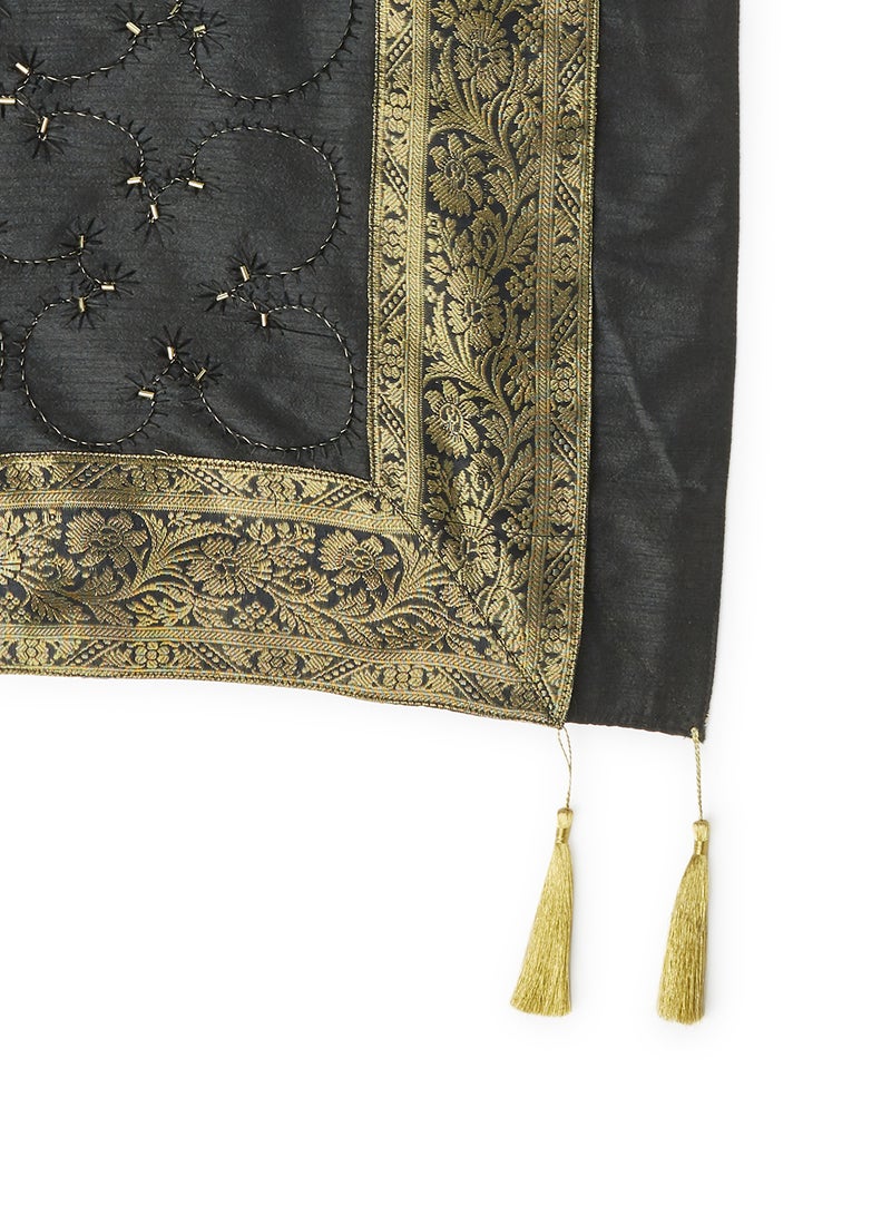 Ikras Decorative Fabric Runner Black/Gold 40x180cm - Image 2