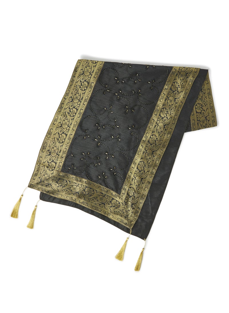 Ikras Decorative Fabric Runner Black/Gold 40x180cm - Image 1