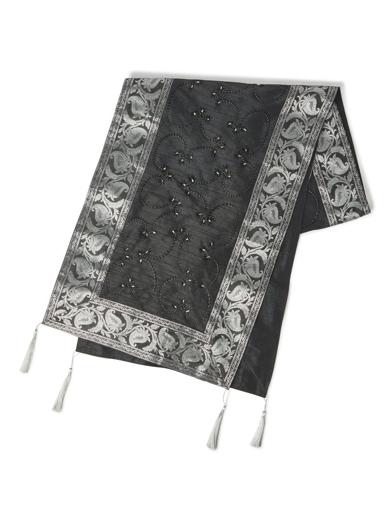 Ikras Decorative Fabric Runner Black/Silver 40x180cm - Image 1