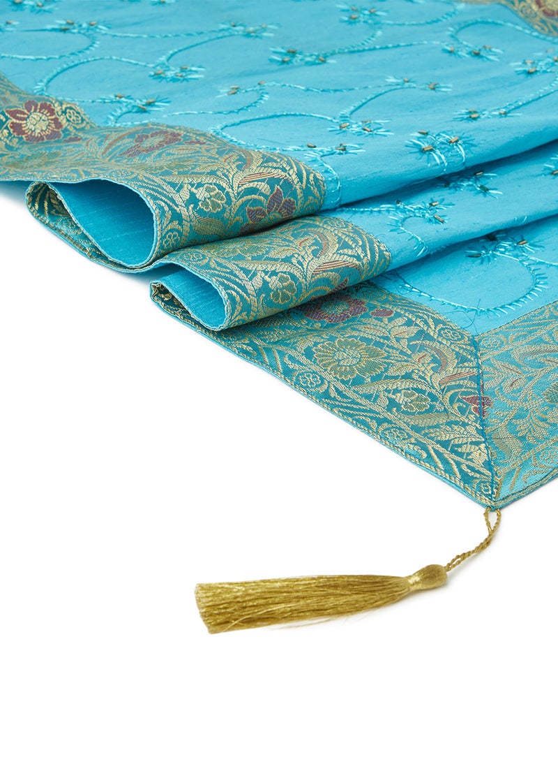 Ikras Decorative Fabric Runner Blue 50x150cm  - Image 3