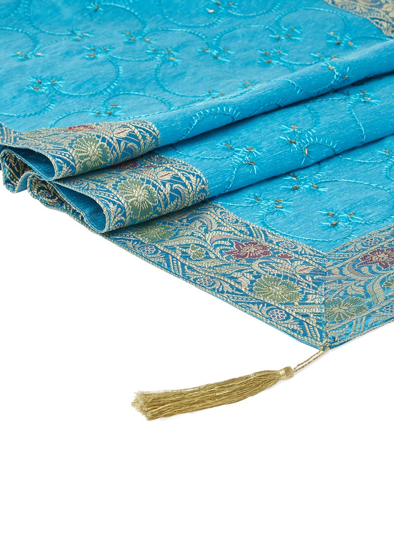 Ikras Decorative Fabric Runner Blue 50x150cm  - Image 3