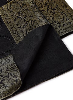Ikras 4-Piece Embroidered Runner With Placemat And Tissue Box Set Black/Gold 50x100cm  - Image 2