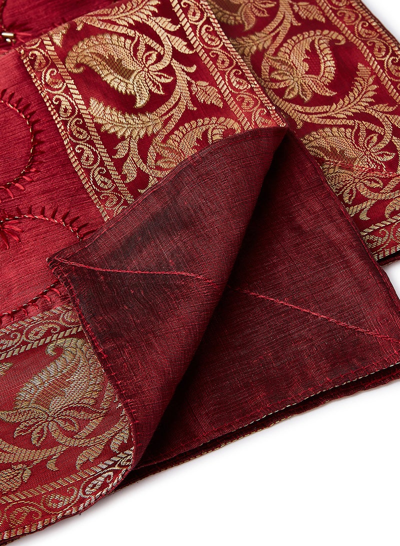 Ikras 4-Piece Embroidered Runner With Placemat And Tissue Box Set Red/Gold 50x100cm - Image 2
