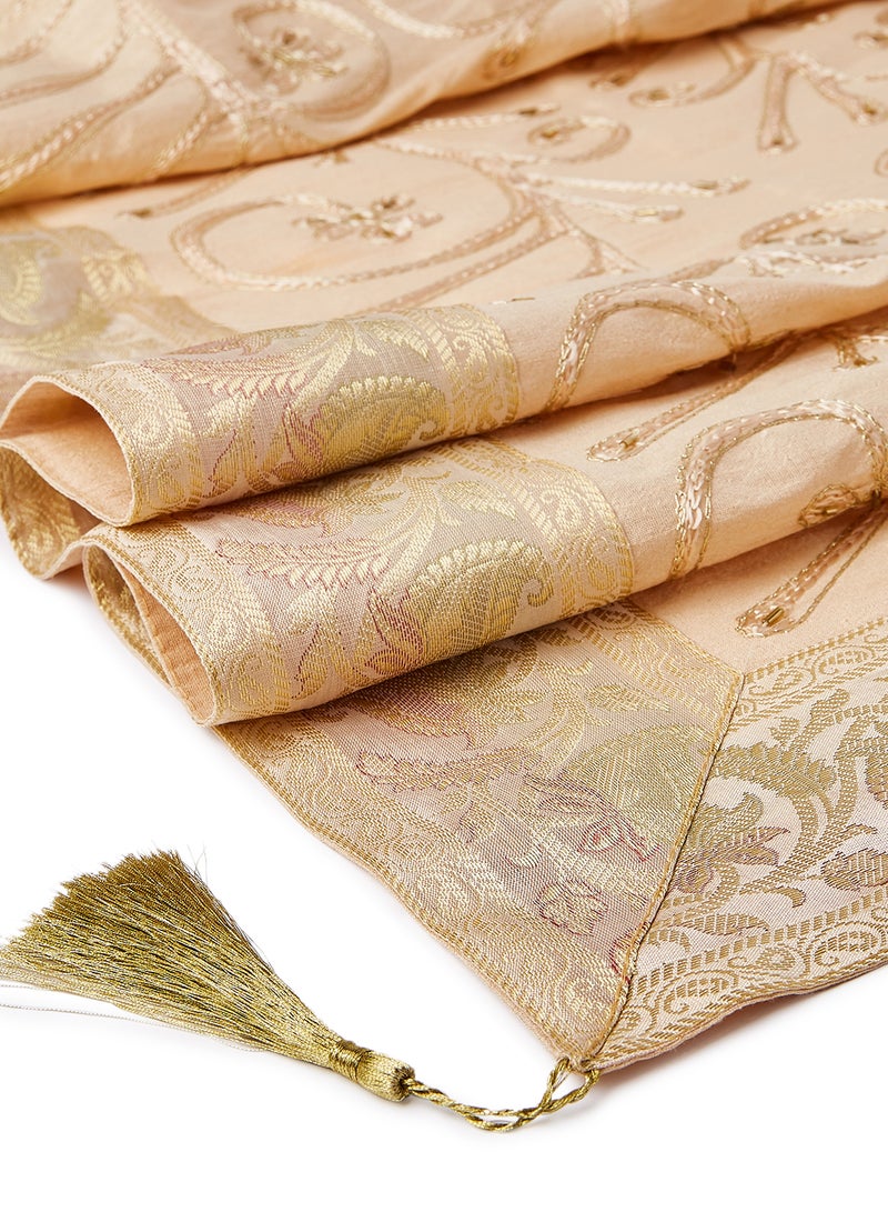 Ikras 4-Piece Embroidered Runner With Placemat And Tissue Box Set Beige 50x100cm  - Image 4