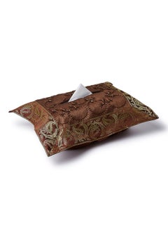 Ikras 4-Piece Embroidered Runner With Placemat And Tissue Box Set Brown 50x100cm  - Image 3