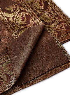 Ikras 4-Piece Embroidered Runner With Placemat And Tissue Box Set Brown 50x100cm  - Image 2