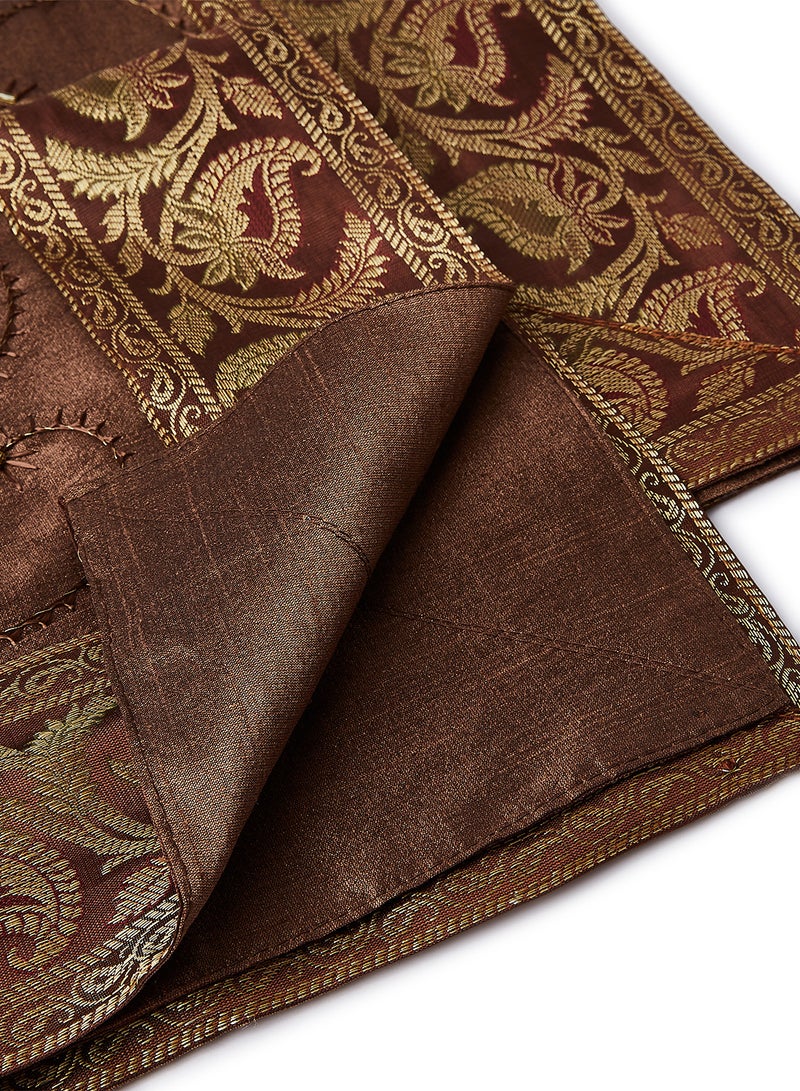 Ikras 4-Piece Embroidered Runner With Placemat And Tissue Box Set Brown 50x100cm - Image 2