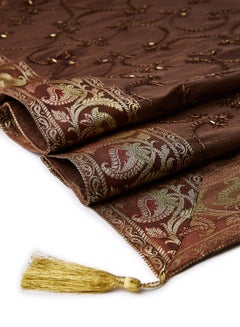 Ikras 4-Piece Embroidered Runner With Placemat And Tissue Box Set Brown 50x100cm  - Image 4