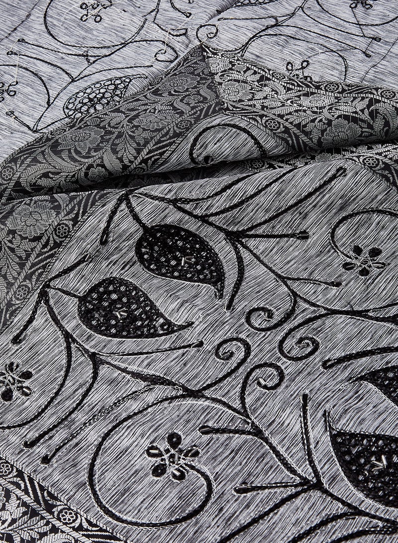 Ikras - 4-Piece Embroidered Runner With Placemat And Tissue Box Set Grey 50x100cm - Image 1