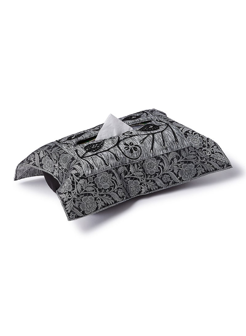 Ikras - 4-Piece Embroidered Runner With Placemat And Tissue Box Set Grey 50x100cm - Image 1