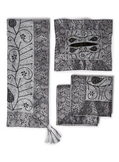 Ikras 4-Piece Embroidered Runner With Placemat And Tissue Box Set Grey 50x100cm  - Image 1
