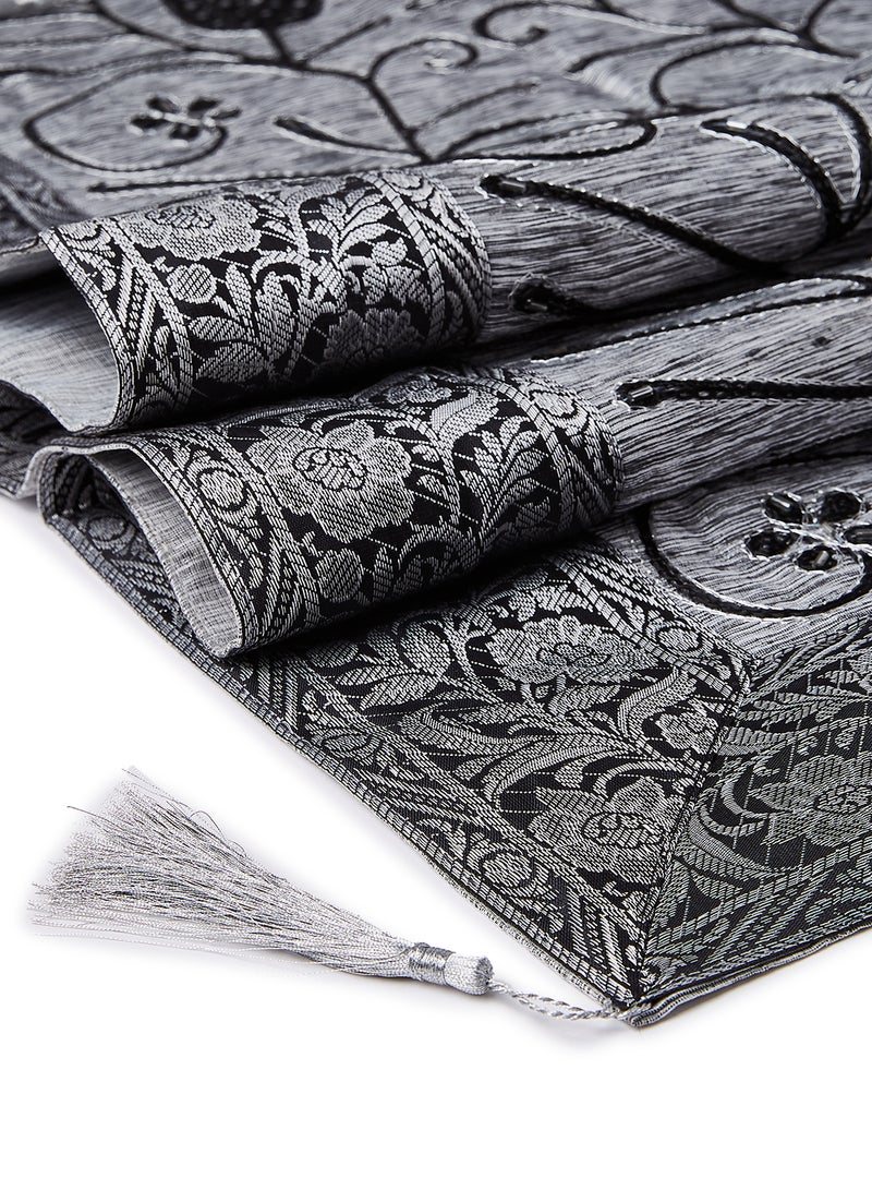 Ikras - 4-Piece Embroidered Runner With Placemat And Tissue Box Set Grey 50x100cm - Image 1