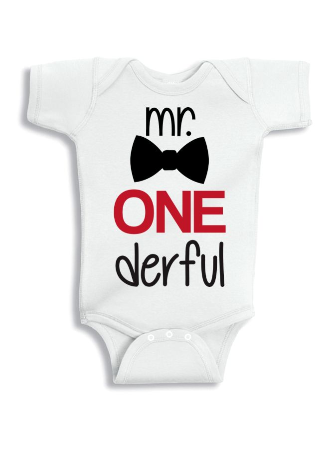 Twinkle Hands Mr.One Derful Printed Onesie White/Black/Red - Image 1