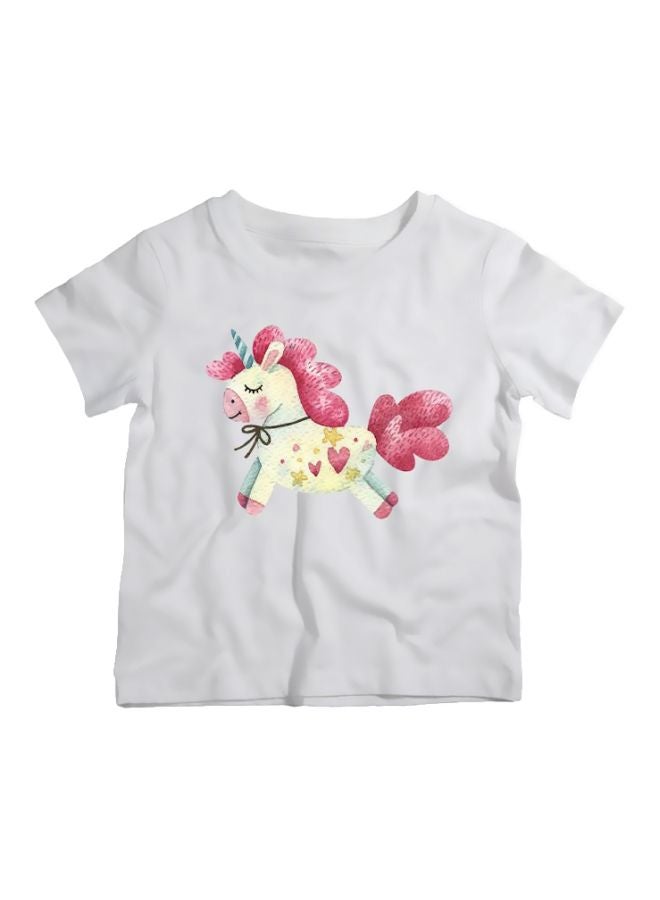 Twinkle Hands Unicorn Printed T-Shirt White/Pink/Green - Image 1