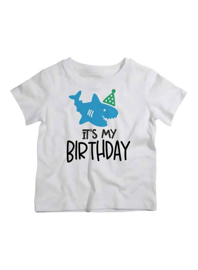 Twinkle Hands Its My Birthday Shark Printed T-Shirt White/Blue/Black - Image 1