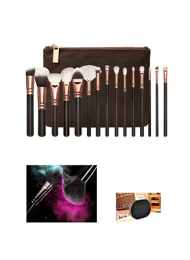 مجموعة فرش مكياج من 15 قطعة مع حقيبة مكياج بني - Image 2