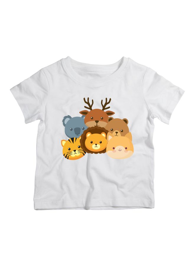 Twinkle Hands - Cute Animals Printed T-Shirt White/Brown/Blue - Image 1