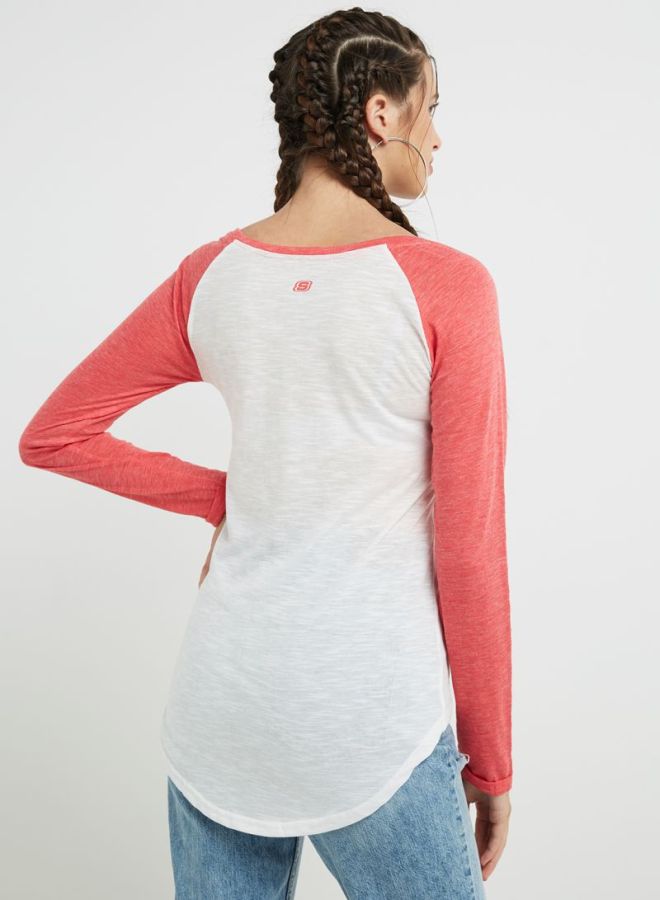 Dual Shade Front Knot T-Shirt Ivory/Red