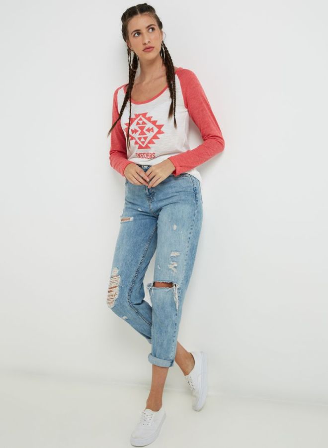 Dual Shade Front Knot T-Shirt Ivory/Red