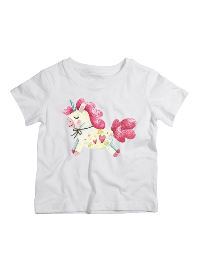 Twinkle Hands Cute Unicorn Printed T-Shirt White/Pink/Yellow - Image 1